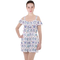 Cute And Funny Purple Hedgehogs On A White Background Ruffle Cut Out Chiffon Playsuit by SychEva