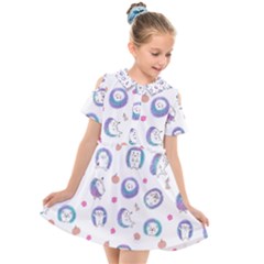 Cute And Funny Purple Hedgehogs On A White Background Kids  Short Sleeve Shirt Dress