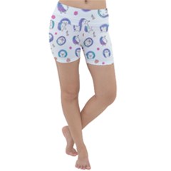 Cute And Funny Purple Hedgehogs On A White Background Lightweight Velour Yoga Shorts
