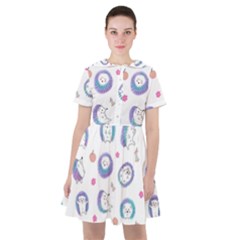 Cute And Funny Purple Hedgehogs On A White Background Sailor Dress