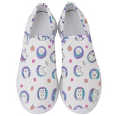 Cute And Funny Purple Hedgehogs On A White Background Men s Slip On Sneakers