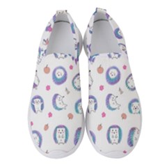 Cute And Funny Purple Hedgehogs On A White Background Women s Slip On Sneakers