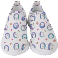 Cute And Funny Purple Hedgehogs On A White Background Kids  Slip On Sneakers