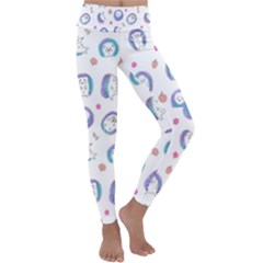 Cute And Funny Purple Hedgehogs On A White Background Kids  Lightweight Velour Classic Yoga Leggings
