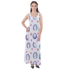 Cute And Funny Purple Hedgehogs On A White Background Sleeveless Velour Maxi Dress