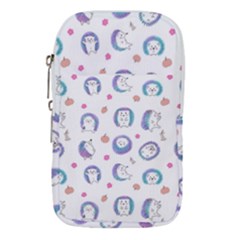 Cute And Funny Purple Hedgehogs On A White Background Waist Pouch (Large)