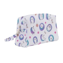 Cute And Funny Purple Hedgehogs On A White Background Wristlet Pouch Bag (Medium)