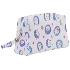 Cute And Funny Purple Hedgehogs On A White Background Wristlet Pouch Bag (Large)