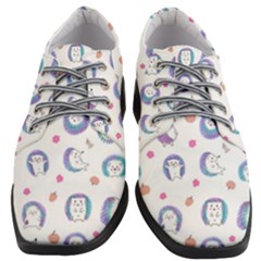 Cute And Funny Purple Hedgehogs On A White Background Women Heeled Oxford Shoes