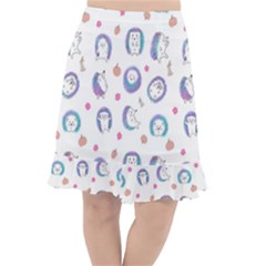Cute And Funny Purple Hedgehogs On A White Background Fishtail Chiffon Skirt