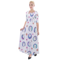 Cute And Funny Purple Hedgehogs On A White Background Half Sleeves Maxi Dress