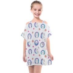 Cute And Funny Purple Hedgehogs On A White Background Kids  One Piece Chiffon Dress