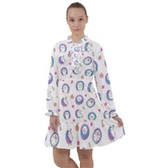 Cute And Funny Purple Hedgehogs On A White Background All Frills Chiffon Dress