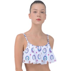 Cute And Funny Purple Hedgehogs On A White Background Frill Bikini Top