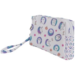 Cute And Funny Purple Hedgehogs On A White Background Wristlet Pouch Bag (Small)