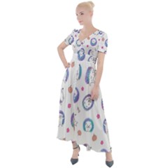 Cute And Funny Purple Hedgehogs On A White Background Button Up Short Sleeve Maxi Dress by SychEva