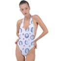 Cute And Funny Purple Hedgehogs On A White Background Backless Halter One Piece Swimsuit View1