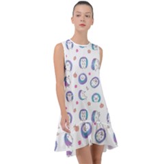 Cute And Funny Purple Hedgehogs On A White Background Frill Swing Dress