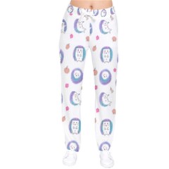 Cute And Funny Purple Hedgehogs On A White Background Women velvet Drawstring Pants