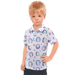 Cute And Funny Purple Hedgehogs On A White Background Kids  Polo Tee