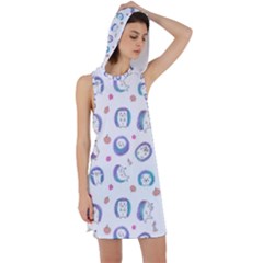 Cute And Funny Purple Hedgehogs On A White Background Racer Back Hoodie Dress