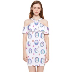 Cute And Funny Purple Hedgehogs On A White Background Shoulder Frill Bodycon Summer Dress