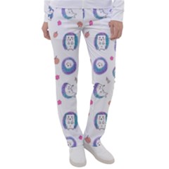 Cute And Funny Purple Hedgehogs On A White Background Women s Casual Pants