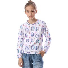 Cute And Funny Purple Hedgehogs On A White Background Kids  Long Sleeve Tee with Frill 