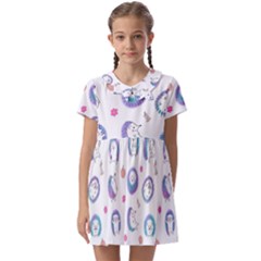 Cute And Funny Purple Hedgehogs On A White Background Kids  Asymmetric Collar Dress