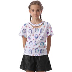 Cute And Funny Purple Hedgehogs On A White Background Kids  Front Cut Tee