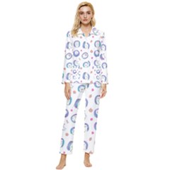 Cute And Funny Purple Hedgehogs On A White Background Womens  Long Sleeve Pocket Pajamas Set
