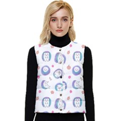 Cute And Funny Purple Hedgehogs On A White Background Women s Short Button Up Puffer Vest