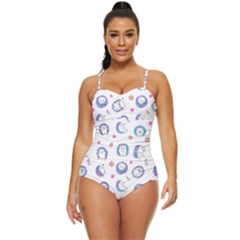 Cute And Funny Purple Hedgehogs On A White Background Retro Full Coverage Swimsuit