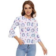 Cute And Funny Purple Hedgehogs On A White Background Bell Sleeve Top