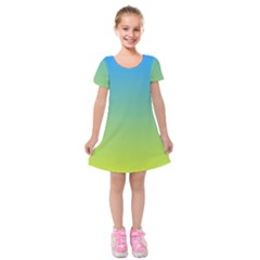 Gradient Blue Green Kids  Short Sleeve Velvet Dress