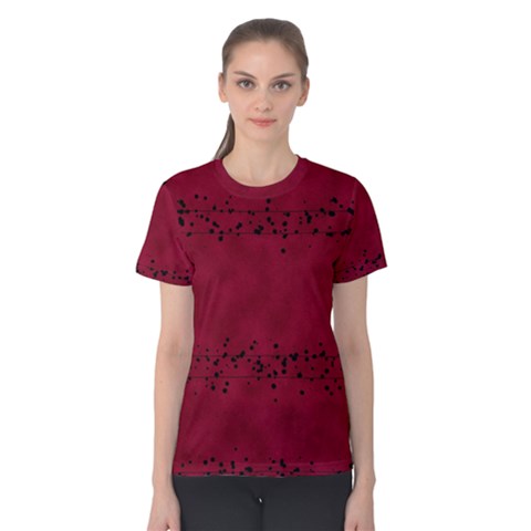 Black Splashes On Red Background Women s Cotton Tee by SychEva