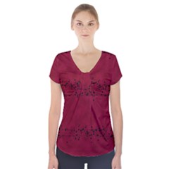 Black Splashes On Red Background Short Sleeve Front Detail Top by SychEva