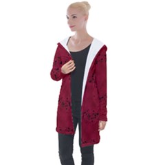 Black Splashes On Red Background Longline Hooded Cardigan by SychEva