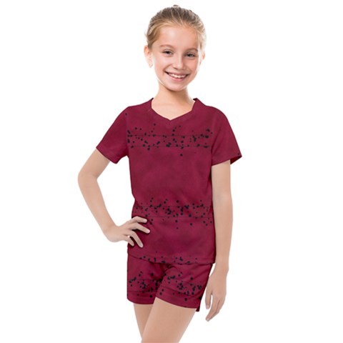 Black Splashes On Red Background Kids  Mesh Tee And Shorts Set by SychEva