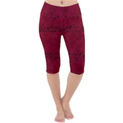 Black Splashes On Red Background Lightweight Velour Cropped Yoga Leggings by SychEva