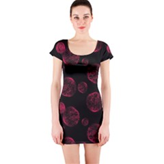 Red Sponge Prints On Black Background Short Sleeve Bodycon Dress