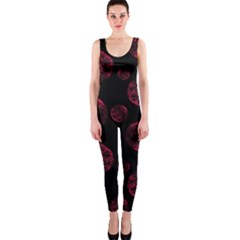 Red Sponge Prints On Black Background One Piece Catsuit by SychEva