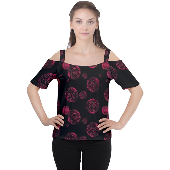 Red Sponge Prints On Black Background Cutout Shoulder Tee