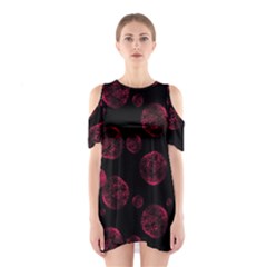 Red Sponge Prints On Black Background Shoulder Cutout One Piece Dress by SychEva