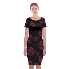 Red Sponge Prints On Black Background Classic Short Sleeve Midi Dress by SychEva