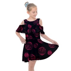 Red Sponge Prints On Black Background Kids  Shoulder Cutout Chiffon Dress by SychEva