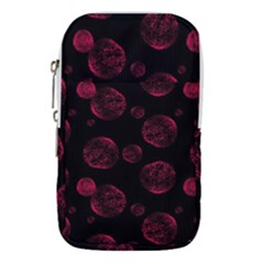 Red Sponge Prints On Black Background Waist Pouch (large) by SychEva