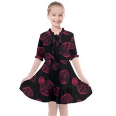 Red Sponge Prints On Black Background Kids  All Frills Chiffon Dress by SychEva