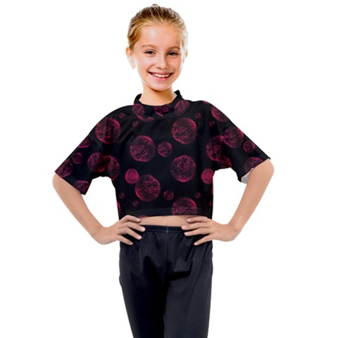 Red Sponge Prints On Black Background Kids Mock Neck Tee by SychEva