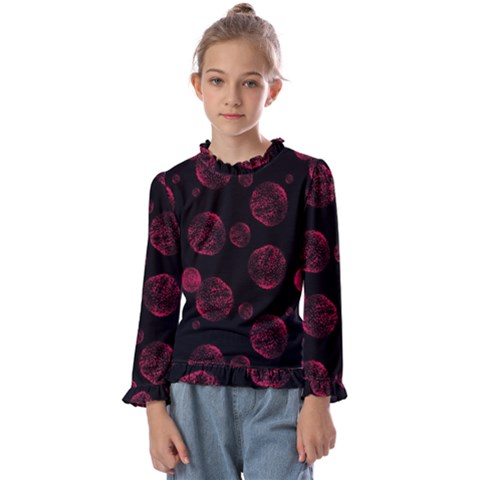 Red Sponge Prints On Black Background Kids  Frill Detail Tee by SychEva